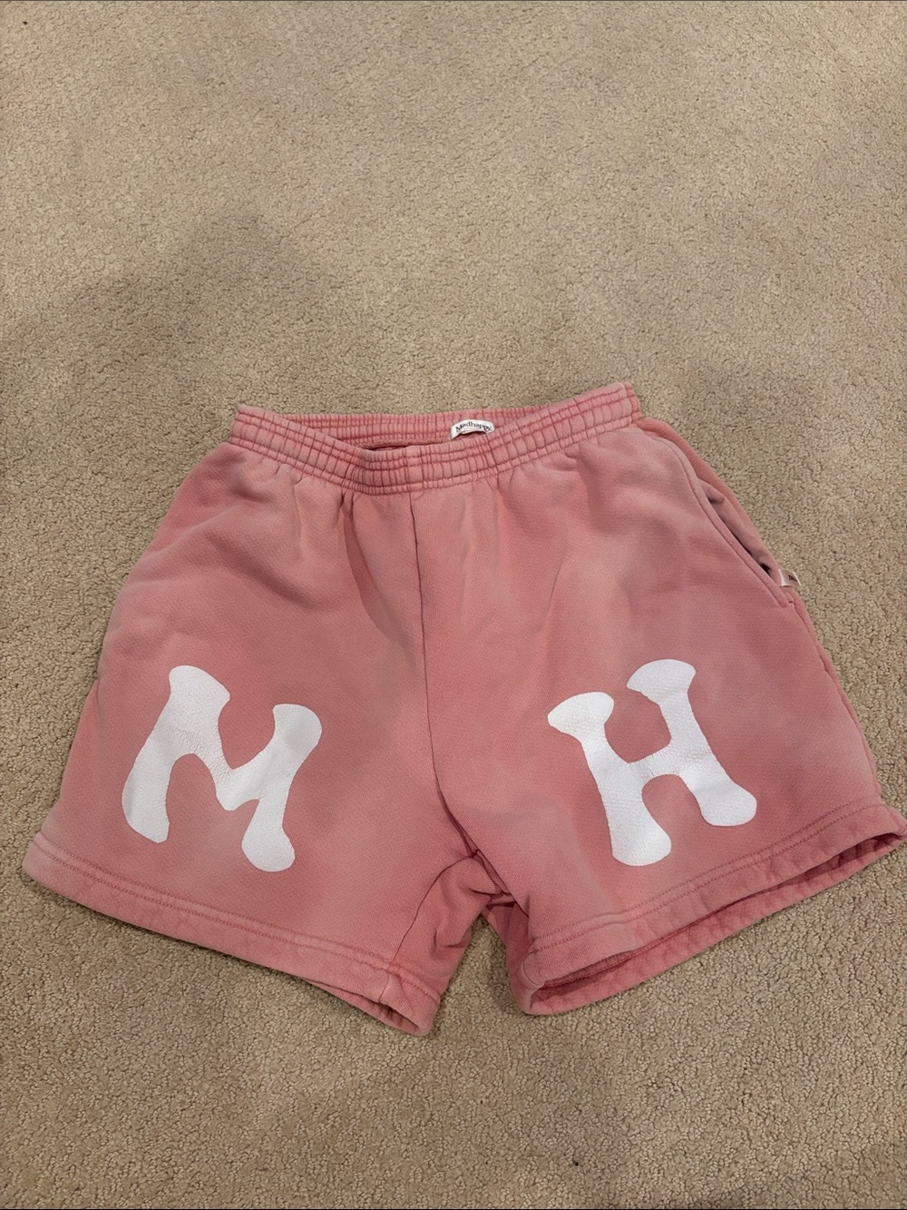 Rare Pink Graphic 'M H' Cotton Shorts